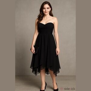 Alfred Angelo Strapless Chiffon Dress Handkerchief Hem #7196 Black Size 14